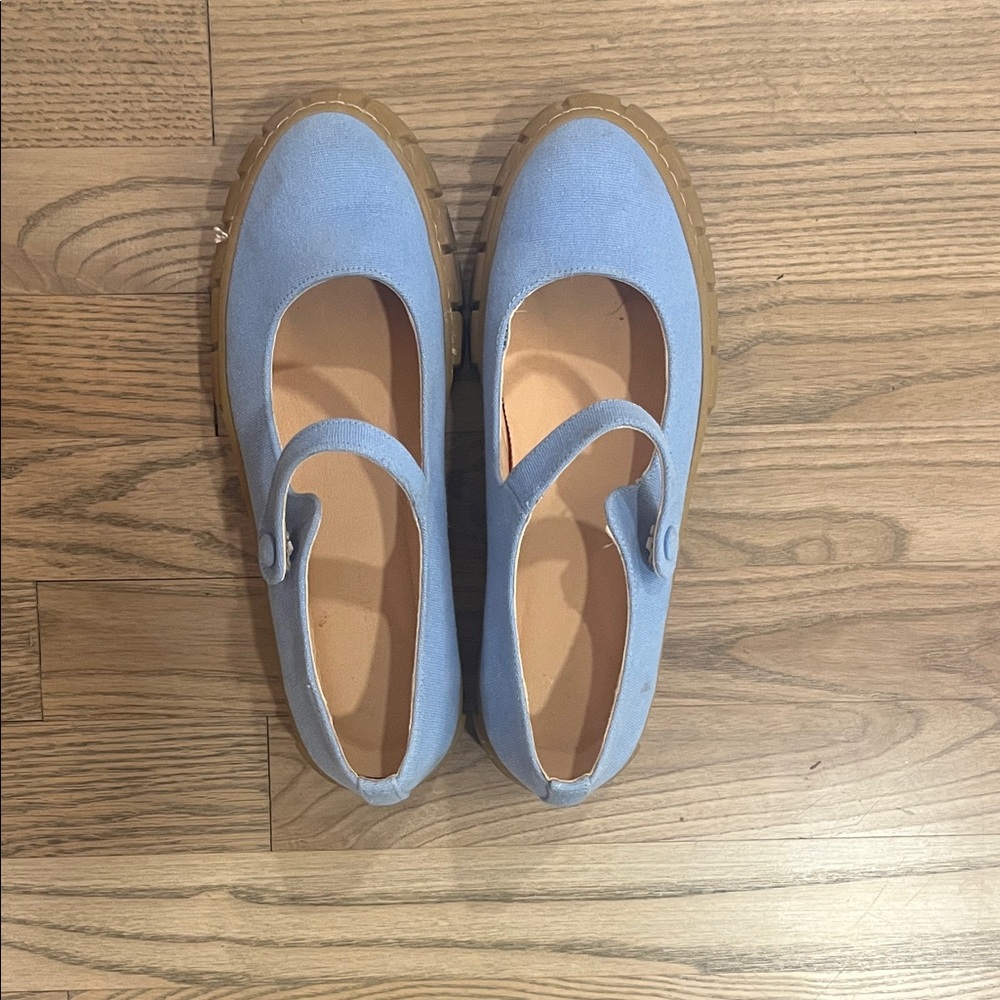 Light Blue Mary Jane Flats with Button Strap
